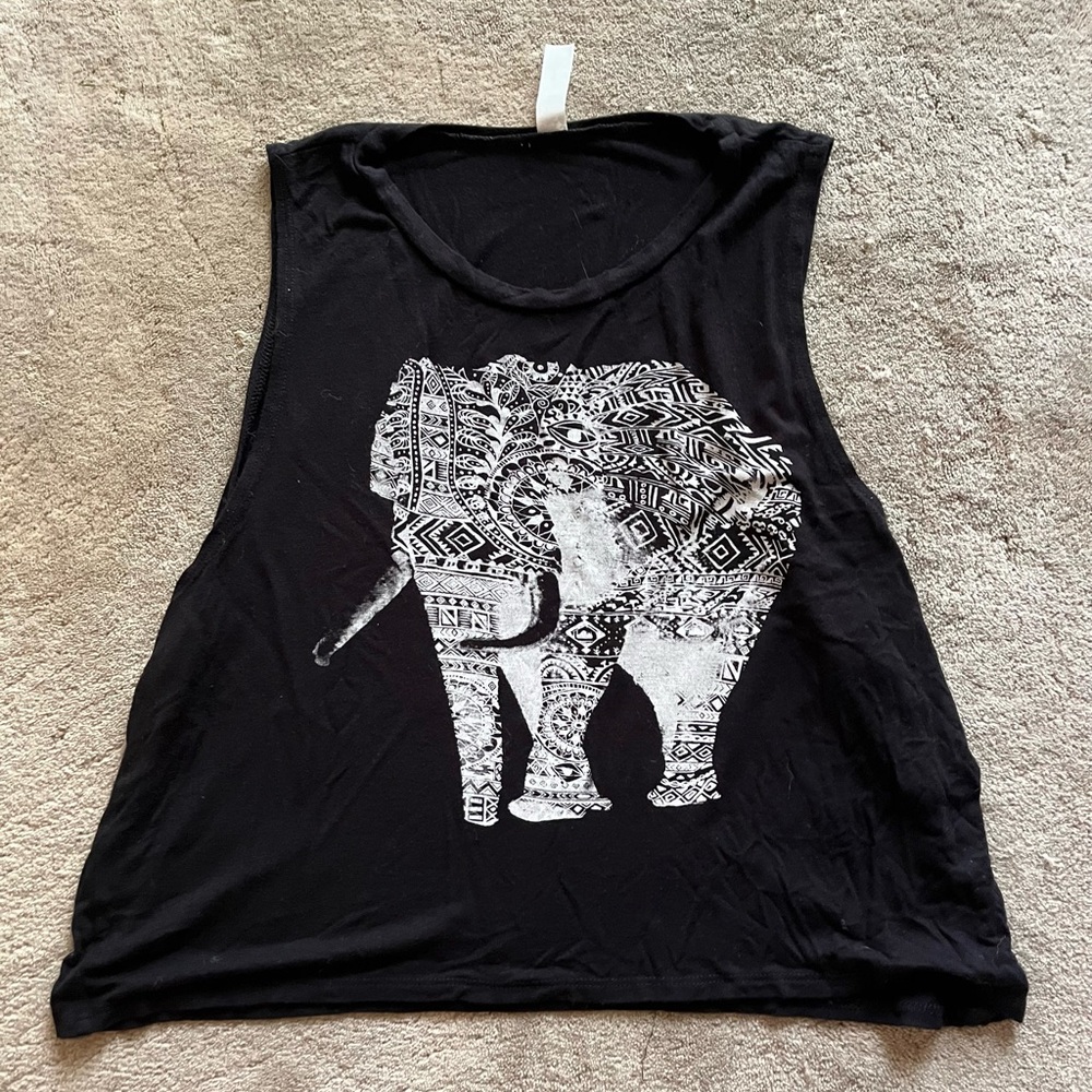 Black Elephant Print Muscle Tee